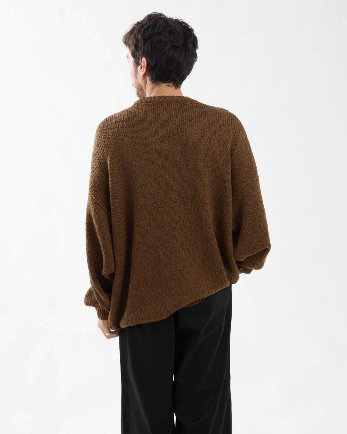 COTTON WOOL SLUB OVERSIZED CREW NECK KNIT