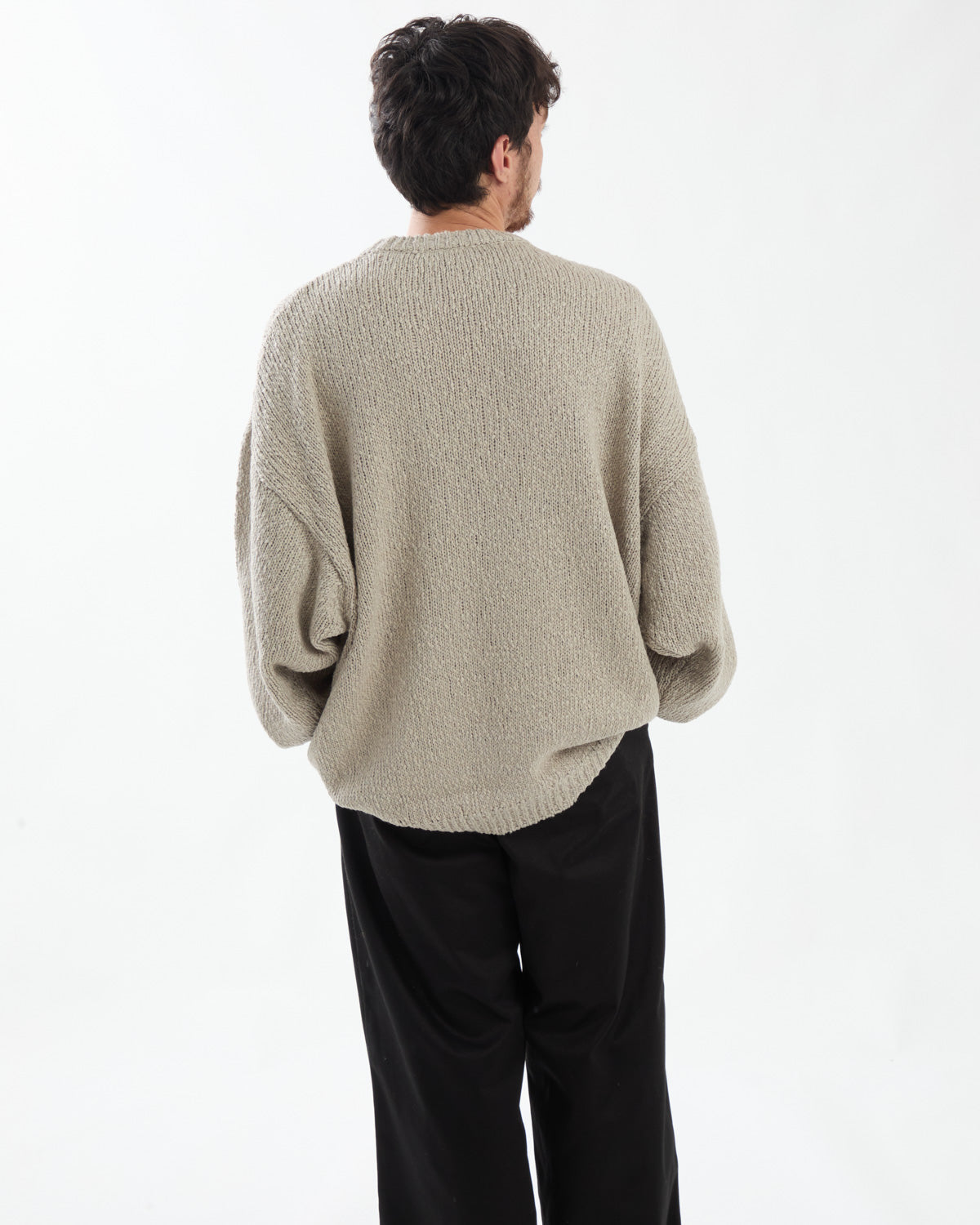 COTTON WOOL SLUB OVERSIZED CREW NECK KNIT