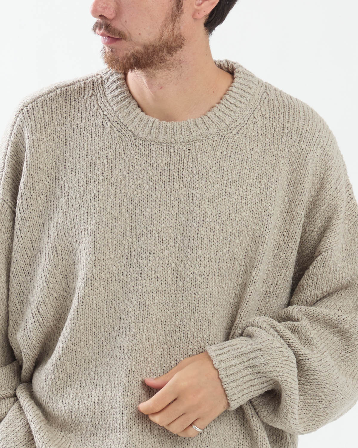 COTTON WOOL SLUB OVERSIZED CREW NECK KNIT