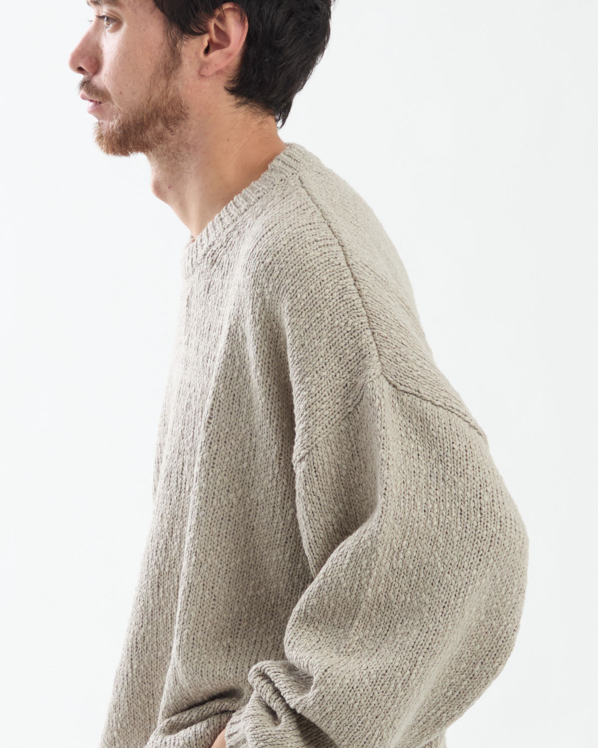 COTTON WOOL SLUB OVERSIZED CREW NECK KNIT