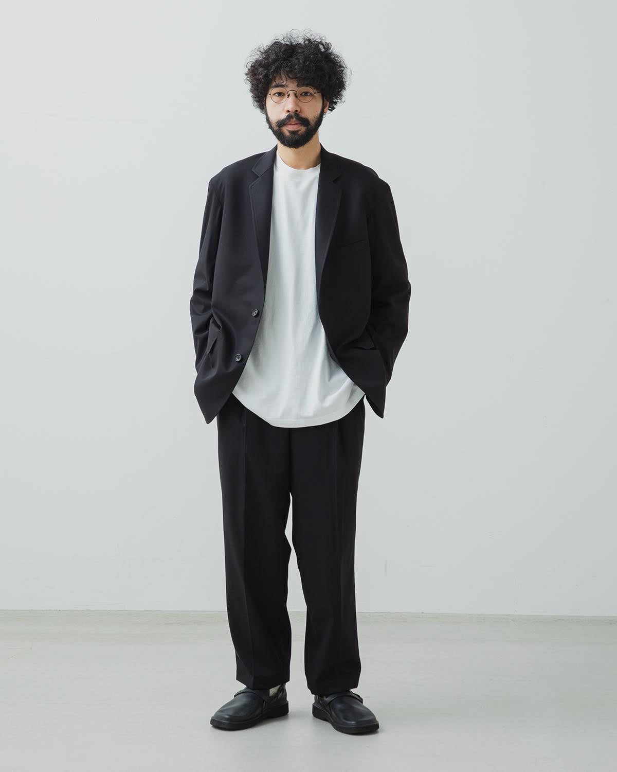 WOOLY COTTON TWILL WIDE TAPERED SLACKS