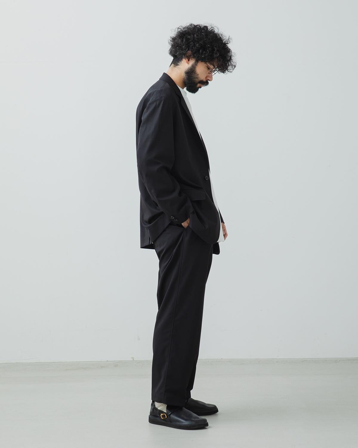 WOOLY COTTON TWILL WIDE TAPERED SLACKS