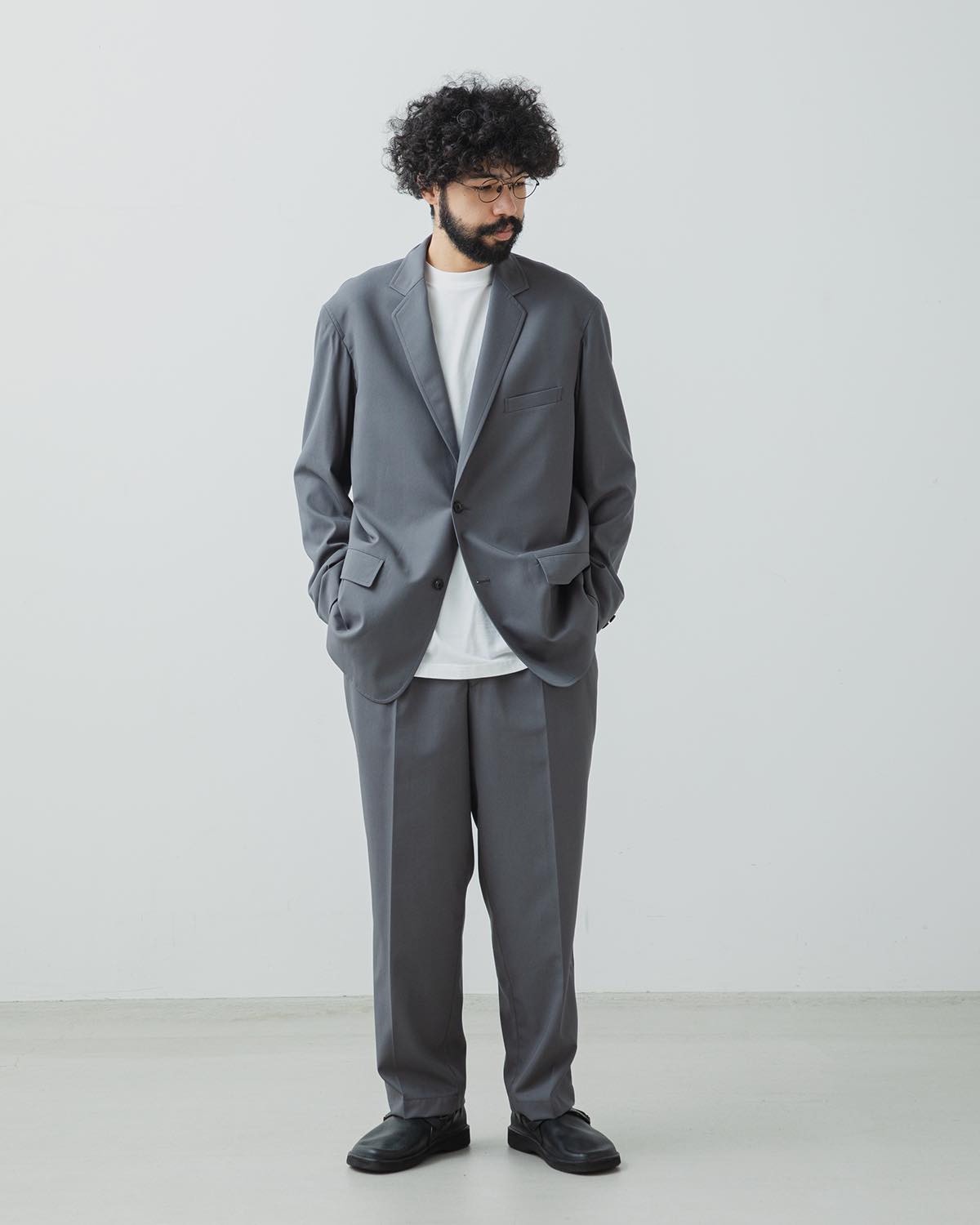 WOOLY COTTON TWILL WIDE TAPERED SLACKS