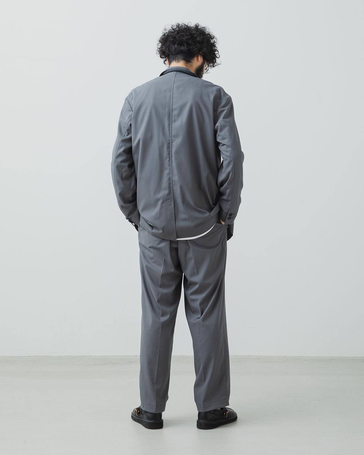 WOOLY COTTON TWILL WIDE TAPERED SLACKS