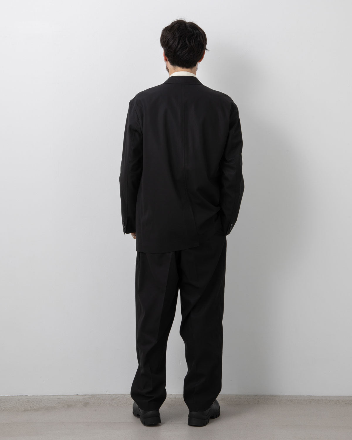 WOOLY COTTON TWILL WIDE TAPERED SLACKS