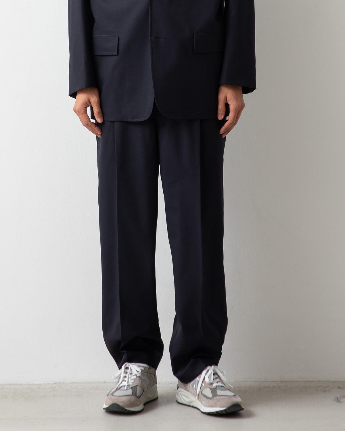 WOOLY COTTON TWILL WIDE TAPERED SLACKS