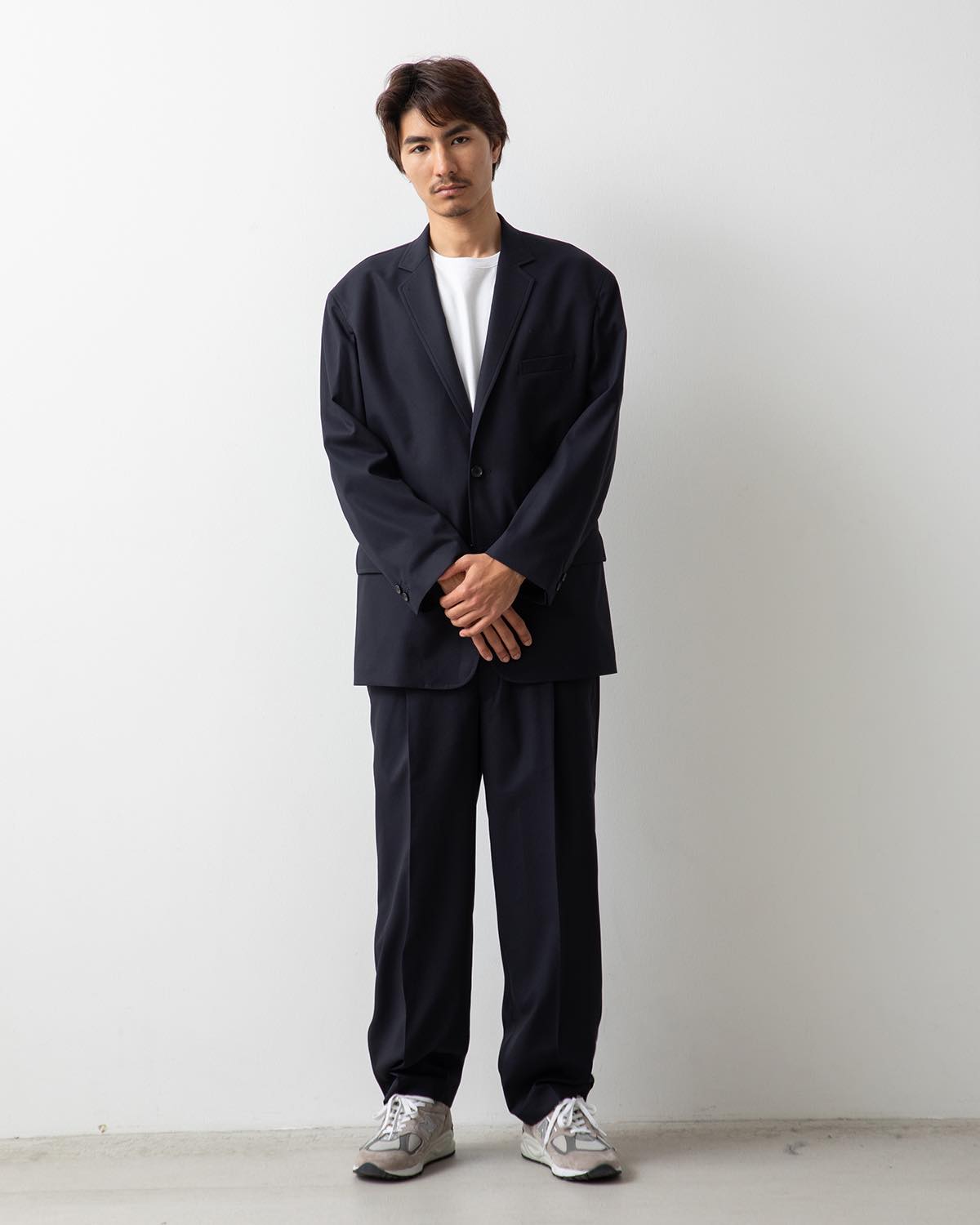 WOOLY COTTON TWILL WIDE TAPERED SLACKS