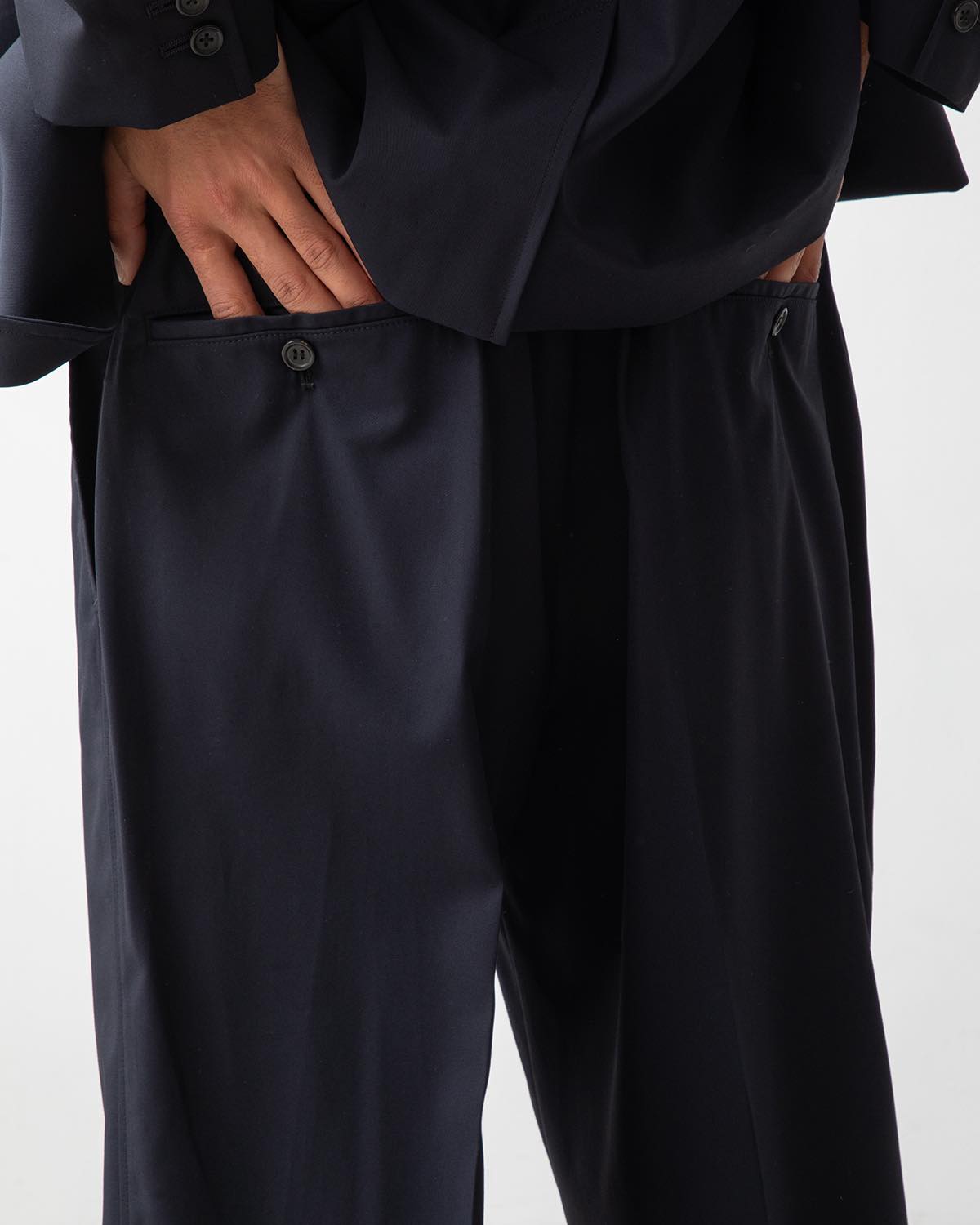 WOOLY COTTON TWILL WIDE TAPERED SLACKS