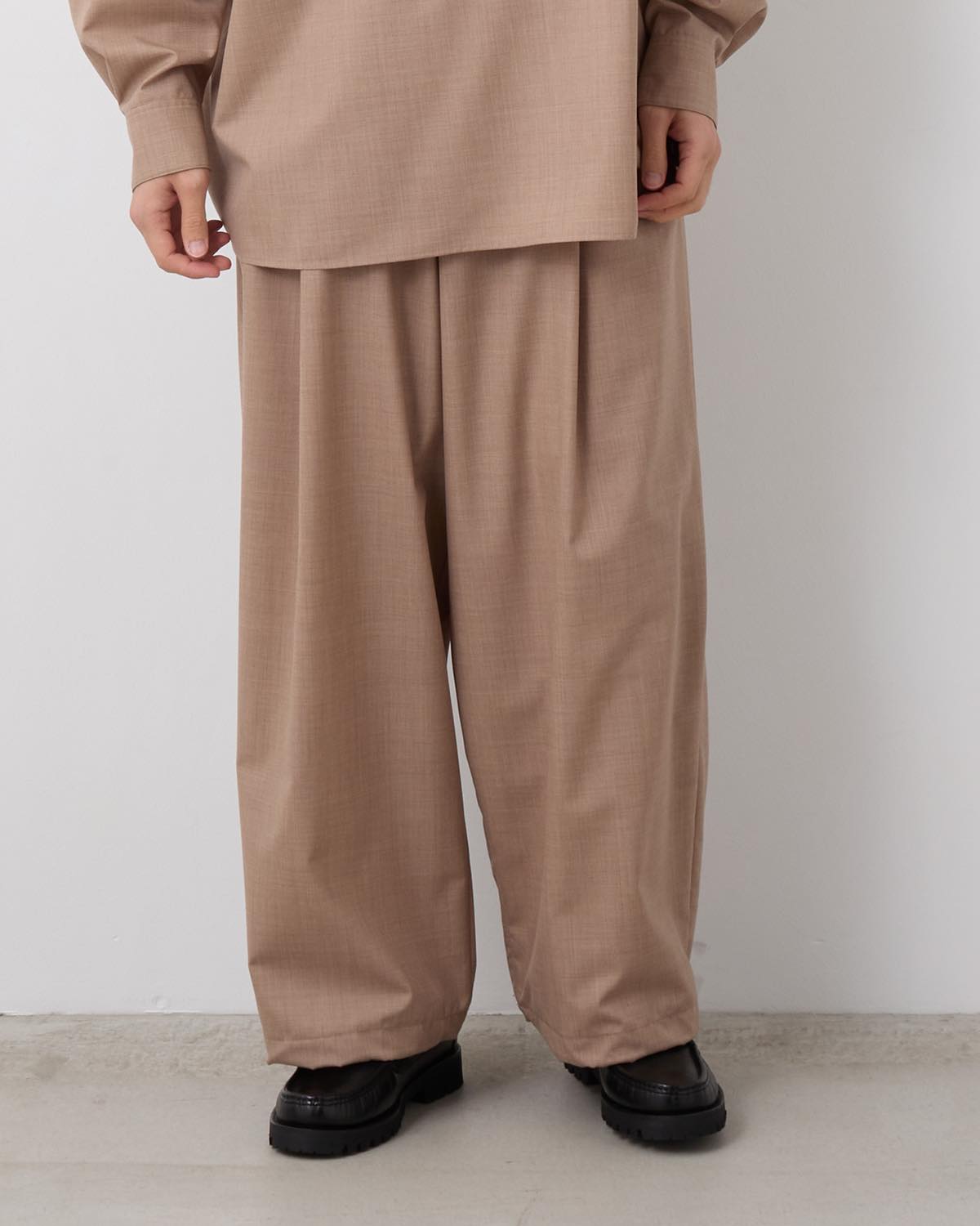 FINE WOOL HEATHER DRAWSTRING TRACK PANTS