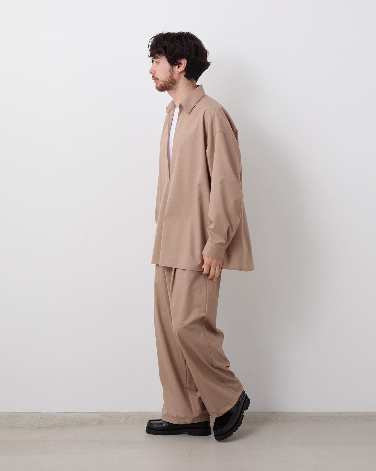 FINE WOOL HEATHER DRAWSTRING TRACK PANTS