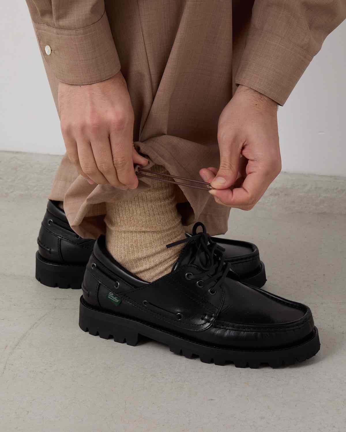 FINE WOOL HEATHER DRAWSTRING TRACK PANTS