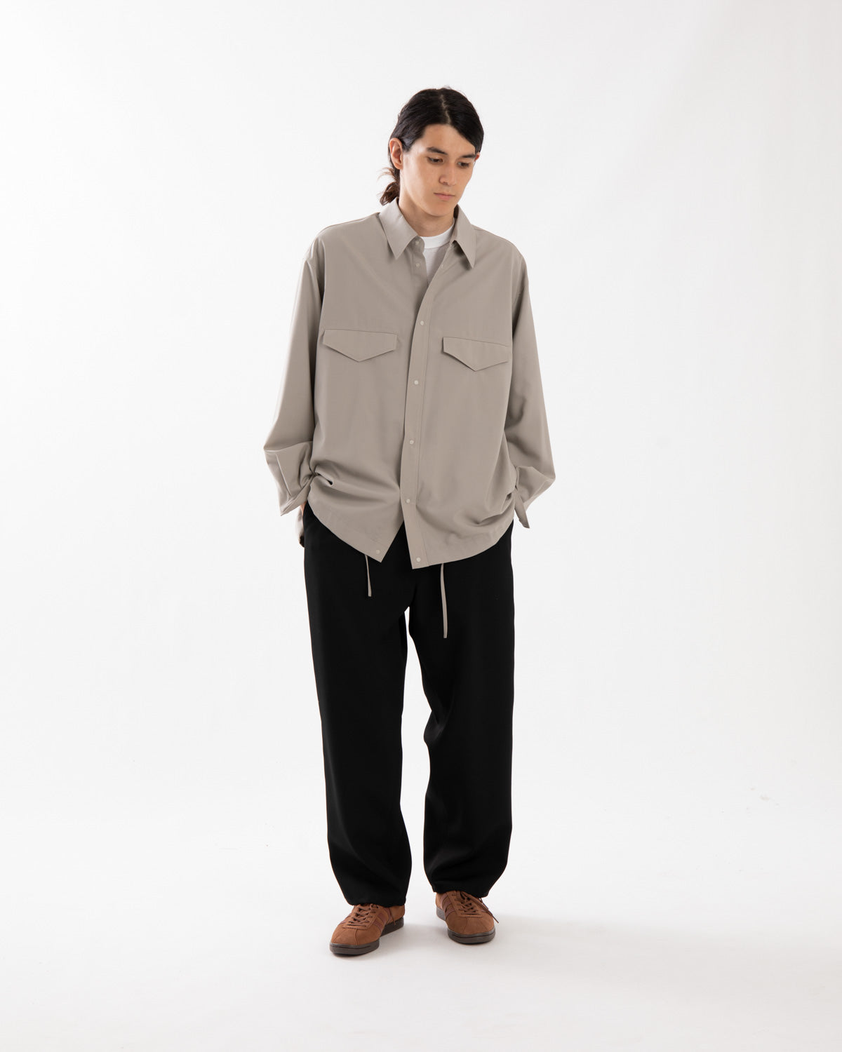 SCALE OFF WOOL WIDE TAPERED CHEF PANTS