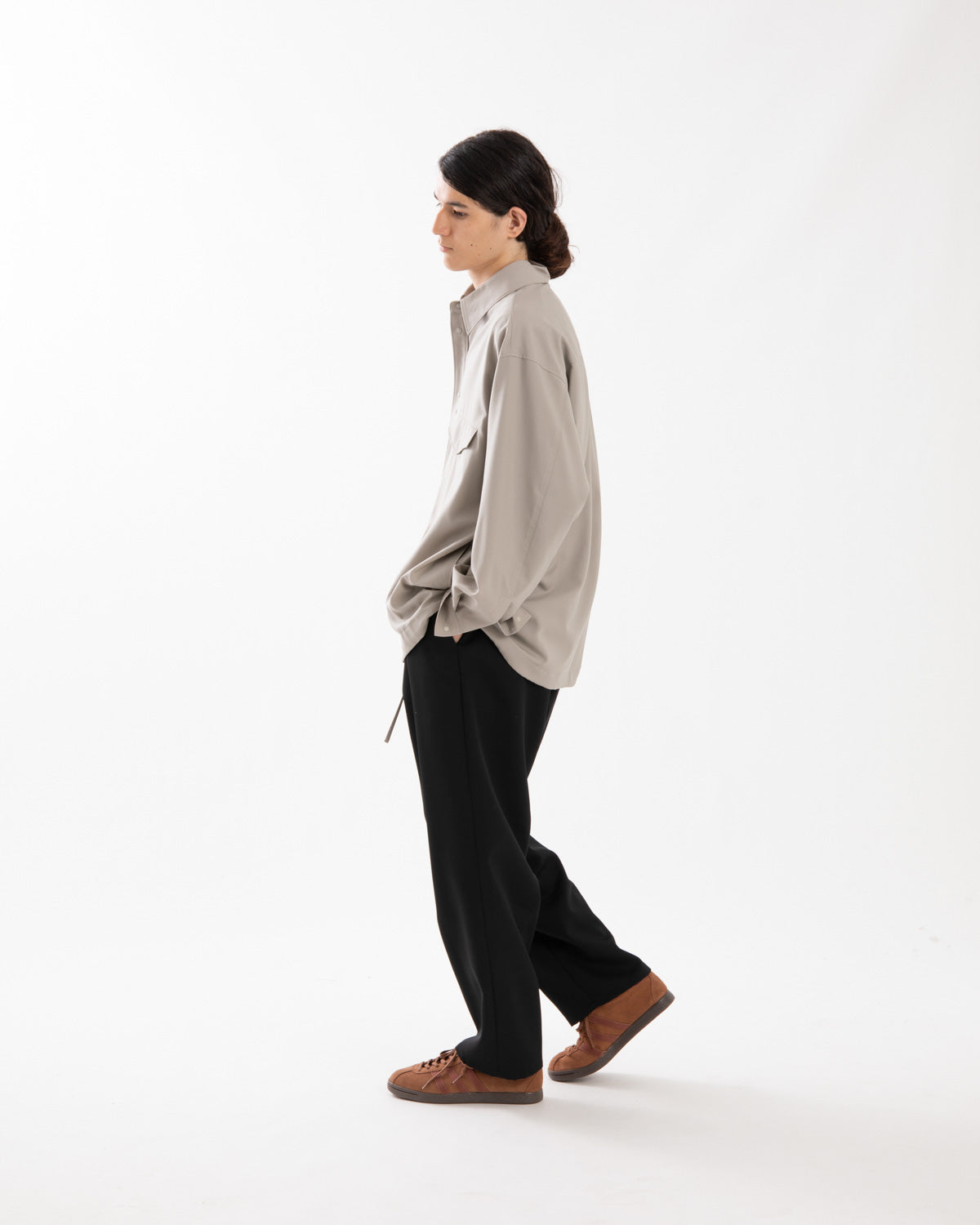 SCALE OFF WOOL WIDE TAPERED CHEF PANTS