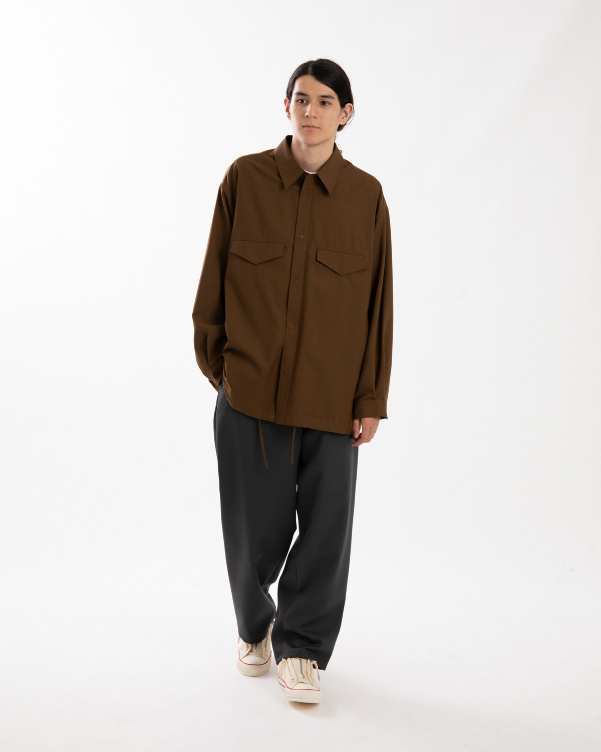 SCALE OFF WOOL WIDE TAPERED CHEF PANTS