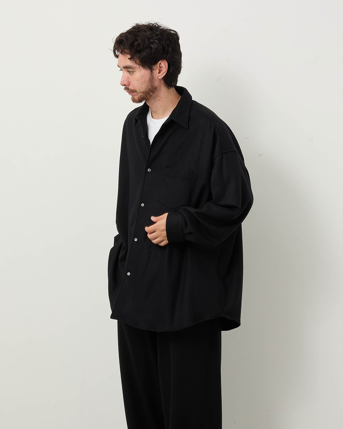 WOOL SMOOTH FLANNEL OVERSIZED REGULAR COLLAR SHIRT