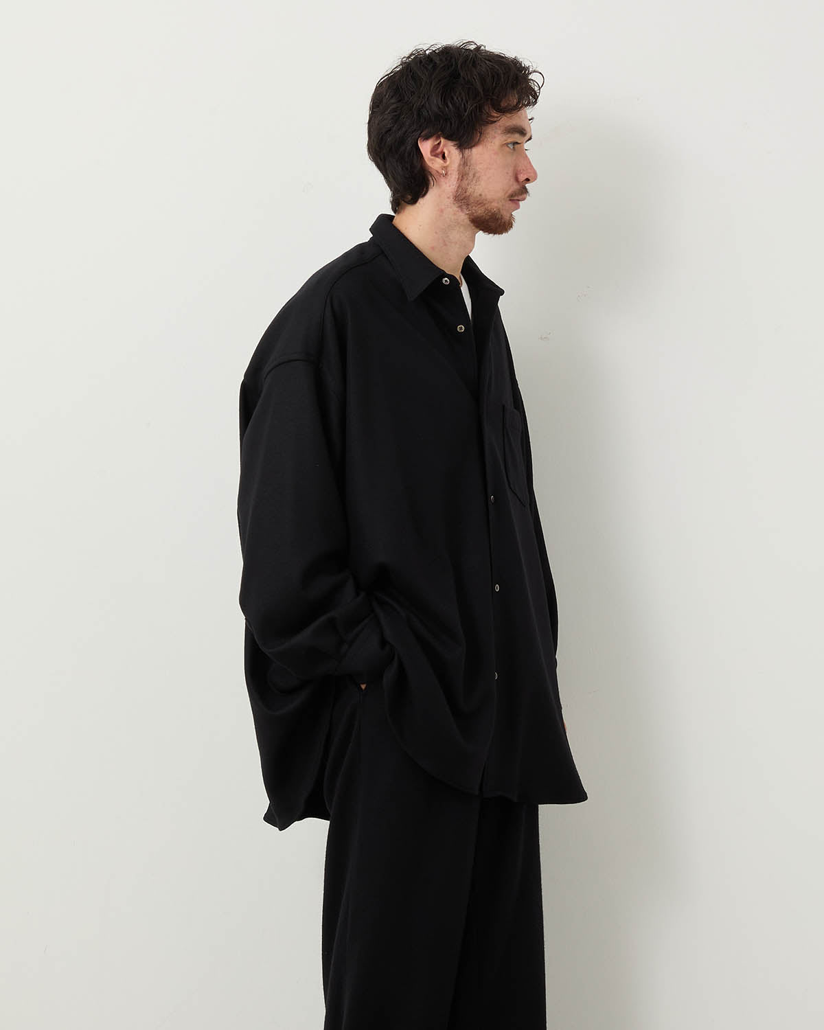 WOOL SMOOTH FLANNEL OVERSIZED REGULAR COLLAR SHIRT