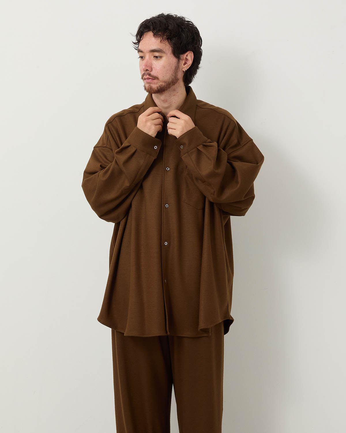 WOOL SMOOTH FLANNEL OVERSIZED REGULAR COLLAR SHIRT