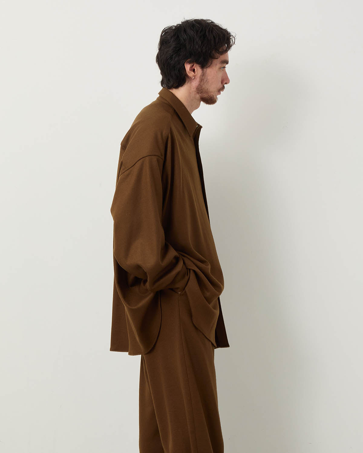 WOOL SMOOTH FLANNEL OVERSIZED REGULAR COLLAR SHIRT