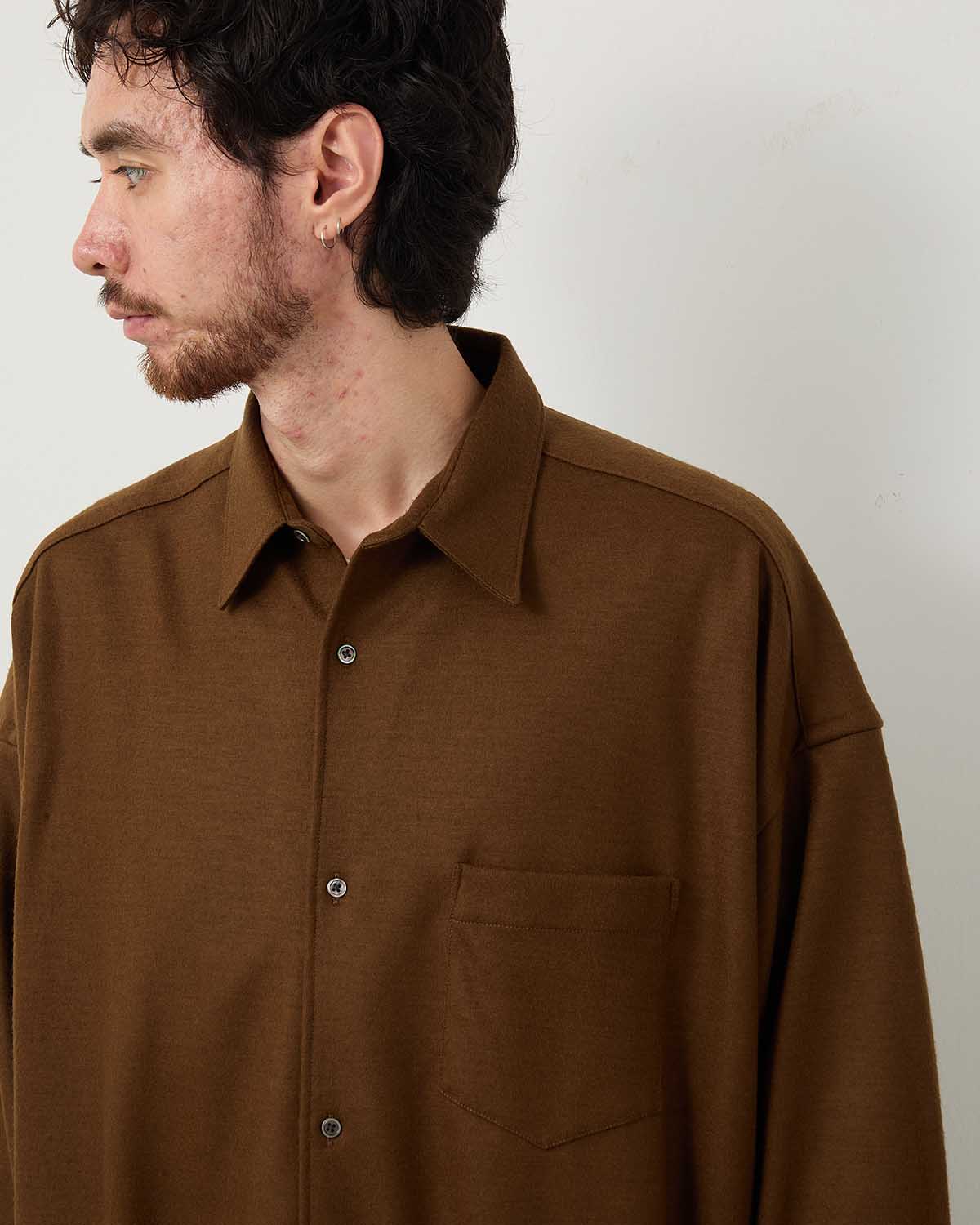 WOOL SMOOTH FLANNEL OVERSIZED REGULAR COLLAR SHIRT