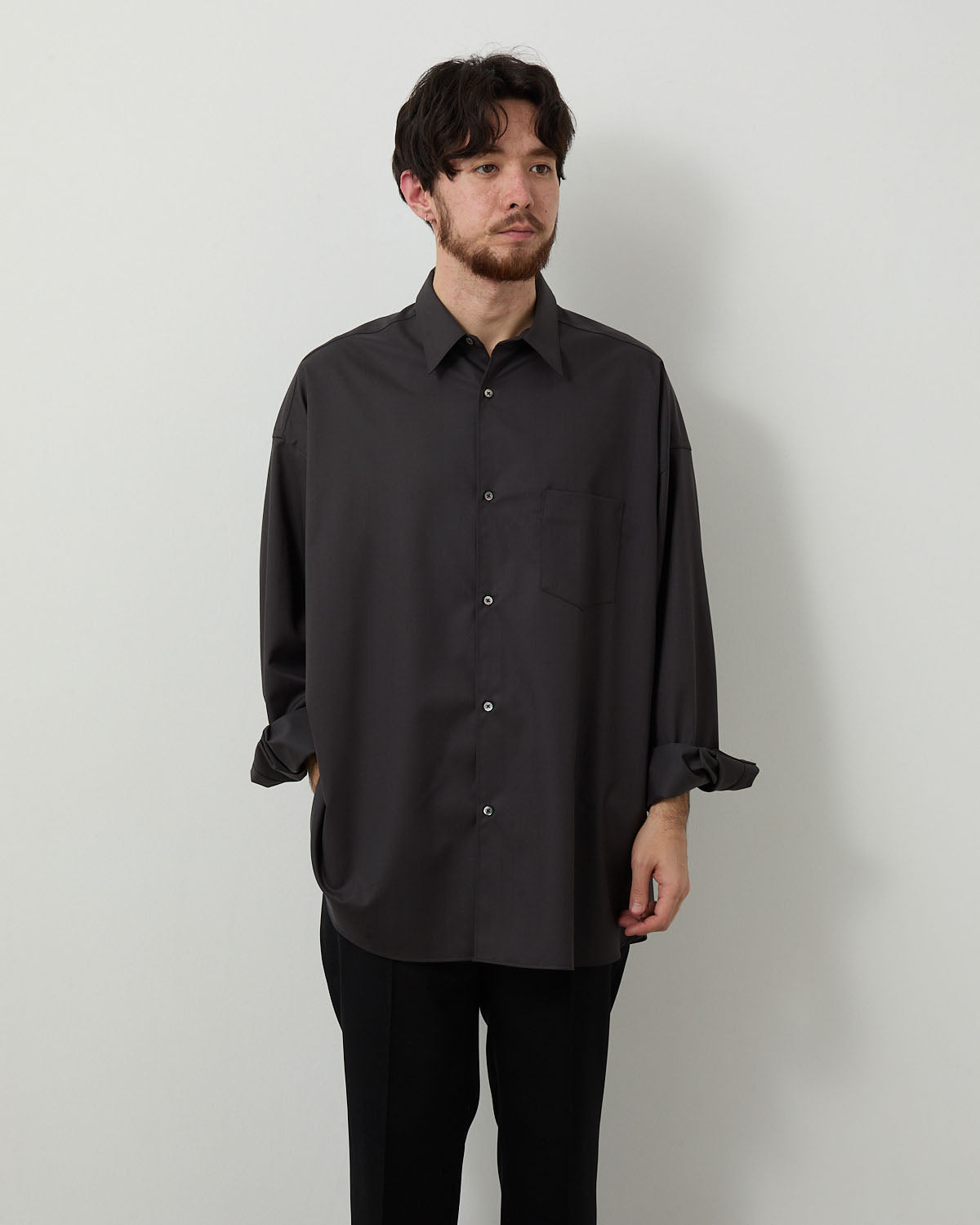 EXTRA FINE WOOL L/S OVERSIZED REGULAR COLLAR SHIRT