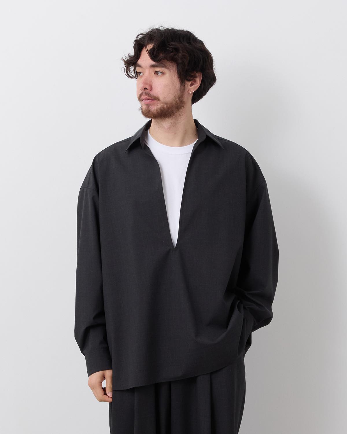 FINE WOOL HEATHER L/S SKIPPER SHIRT