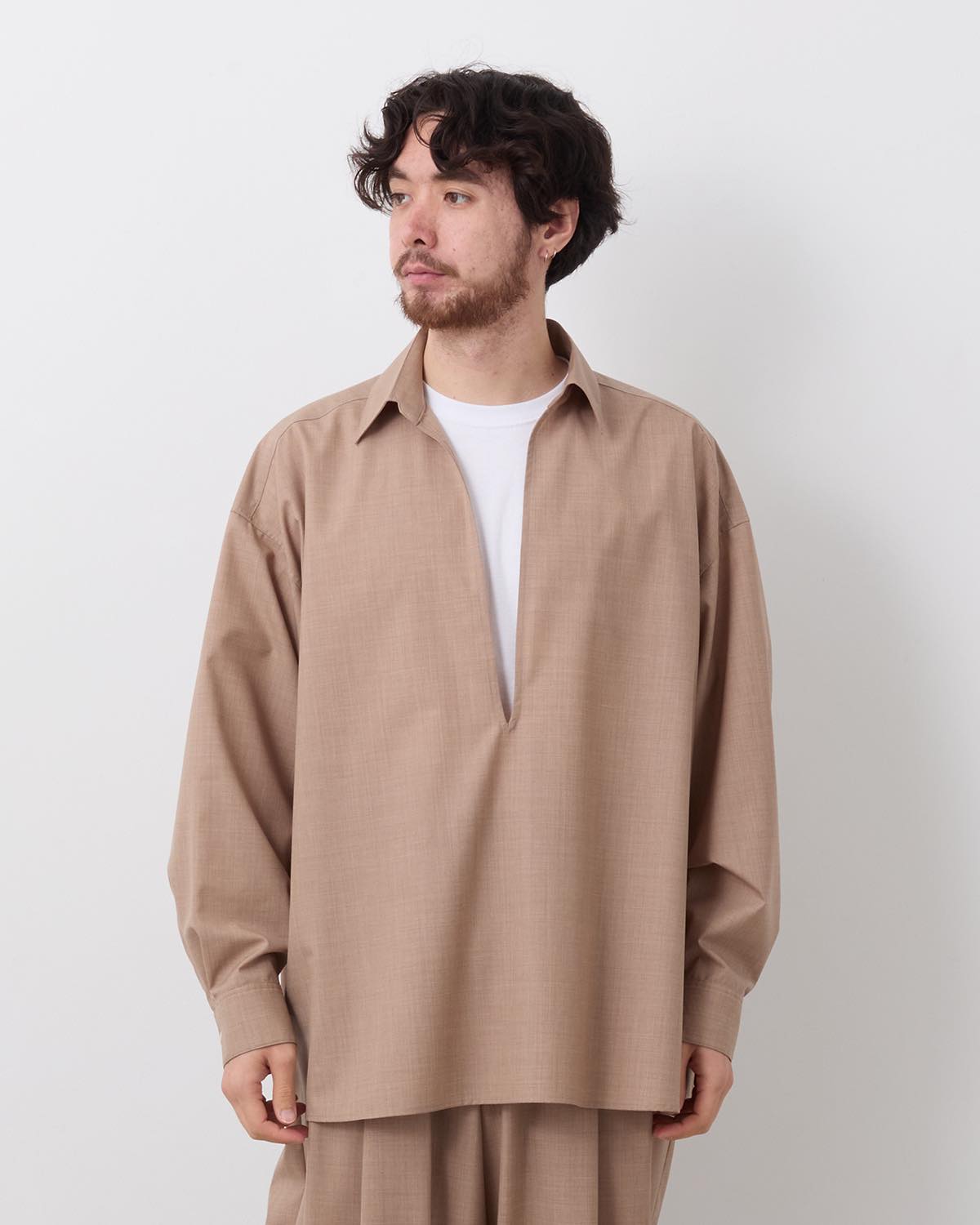 FINE WOOL HEATHER L/S SKIPPER SHIRT