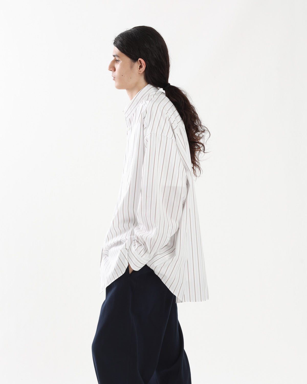 SIDOGRAS BROWN STRIPE L/S OVERSIZED REGULAR COLLAR SHIRT