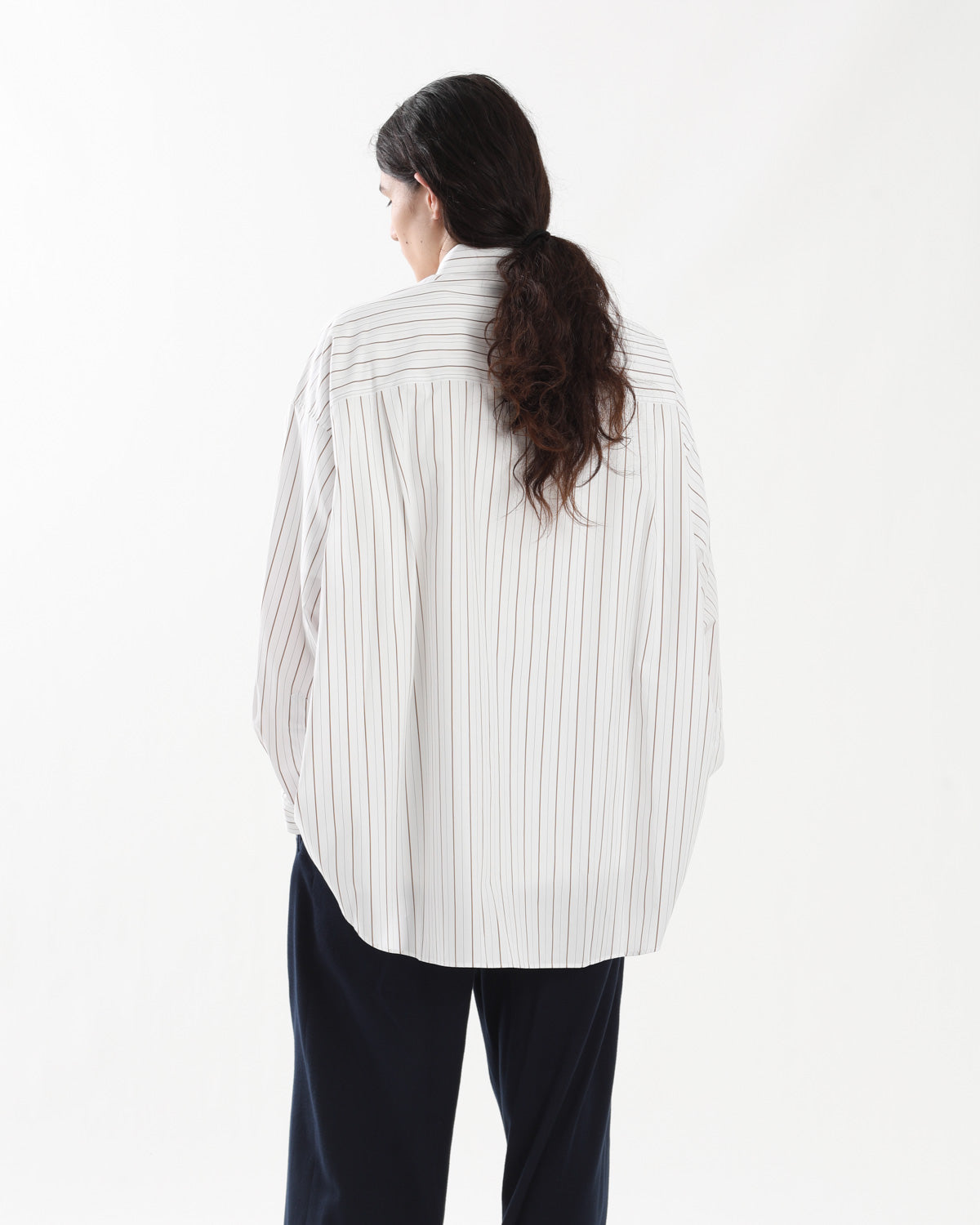 SIDOGRAS BROWN STRIPE L/S OVERSIZED REGULAR COLLAR SHIRT