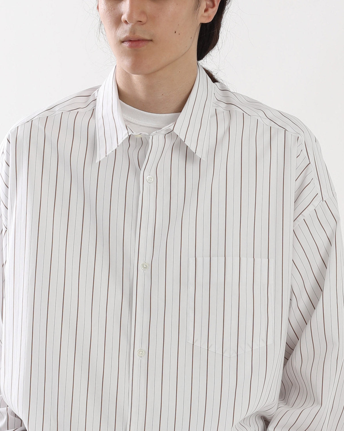 SIDOGRAS BROWN STRIPE L/S OVERSIZED REGULAR COLLAR SHIRT
