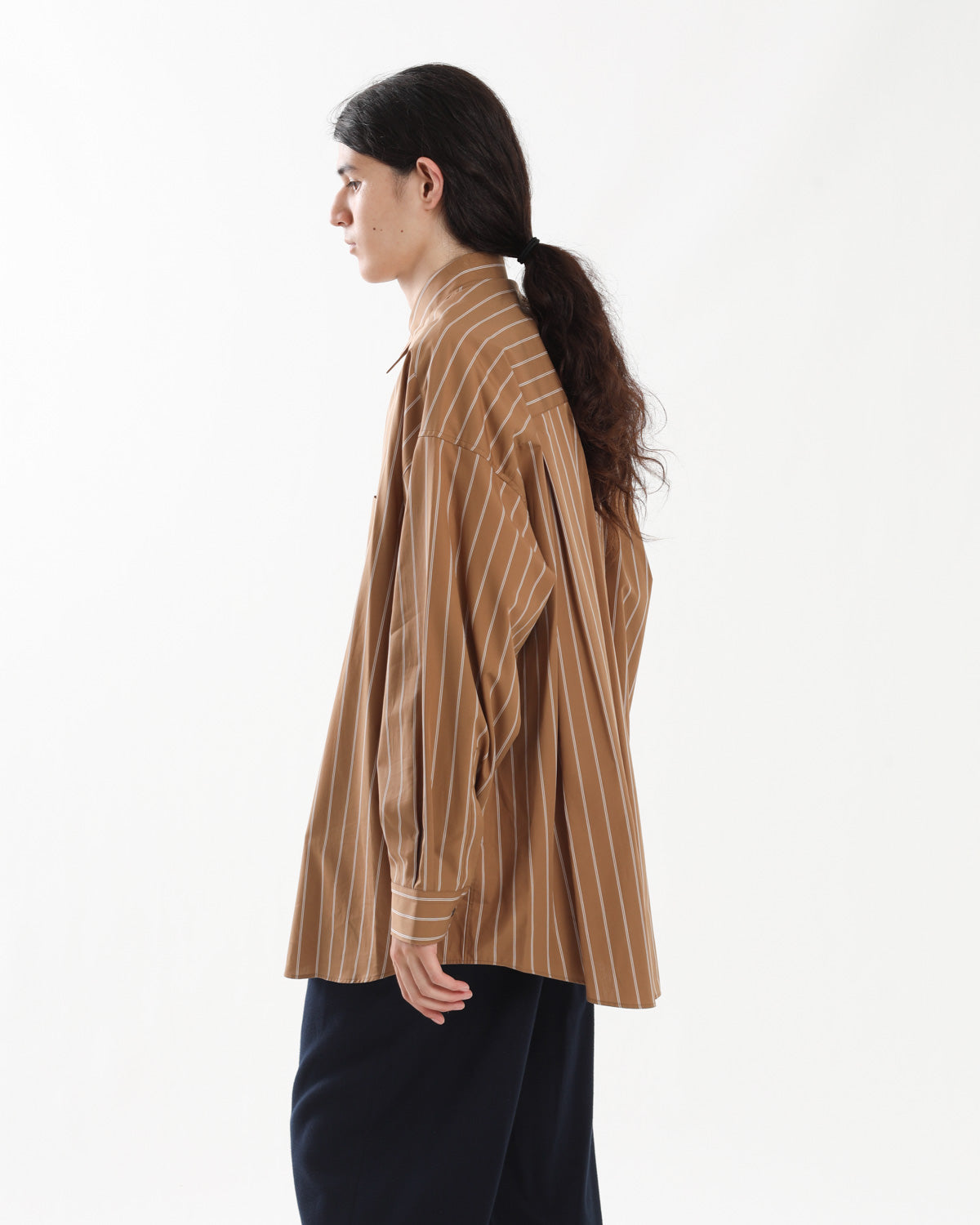 SIDOGRAS BROWN STRIPE L/S OVERSIZED REGULAR COLLAR SHIRT