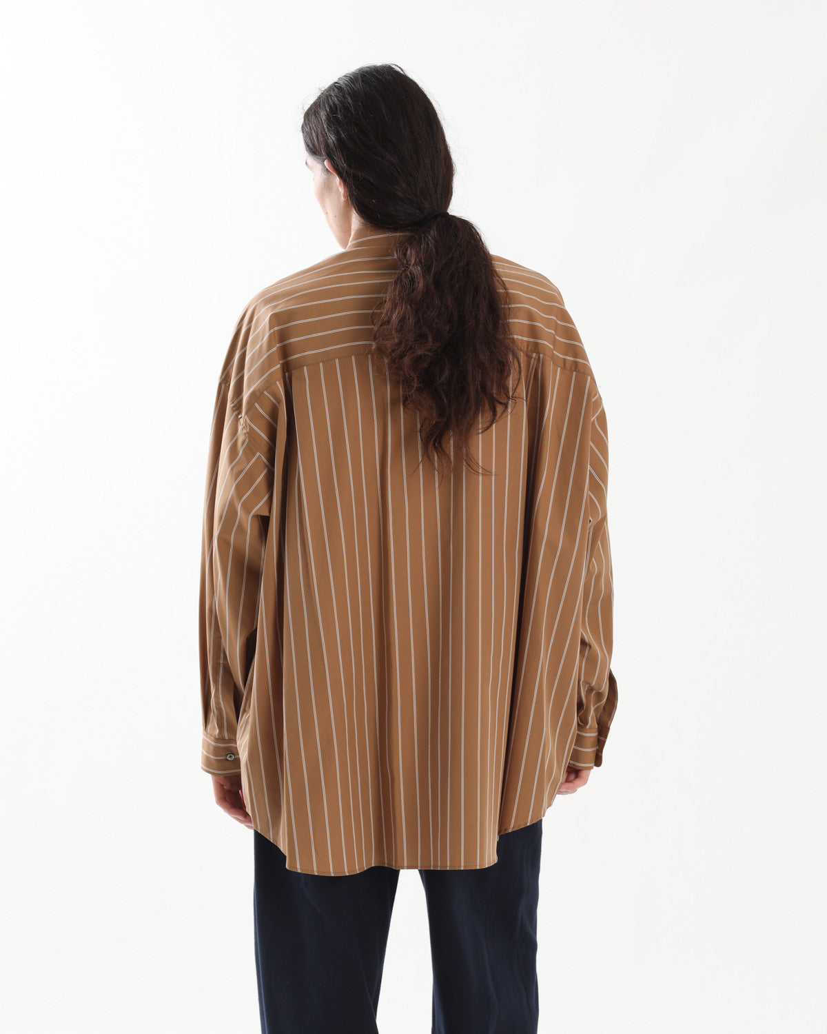 SIDOGRAS BROWN STRIPE L/S OVERSIZED REGULAR COLLAR SHIRT