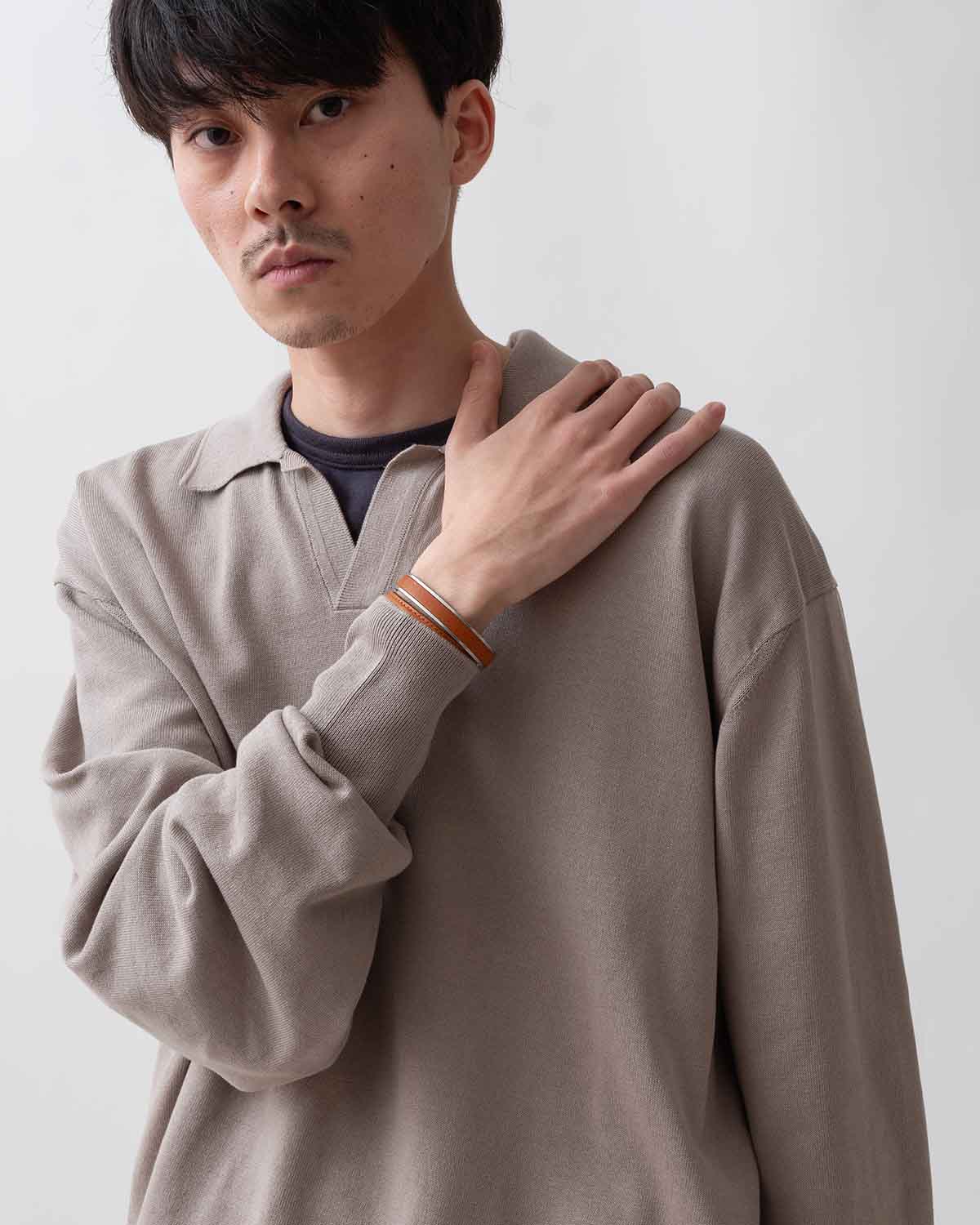 BRASS BRACELET NARROW with HORSE LEATHER