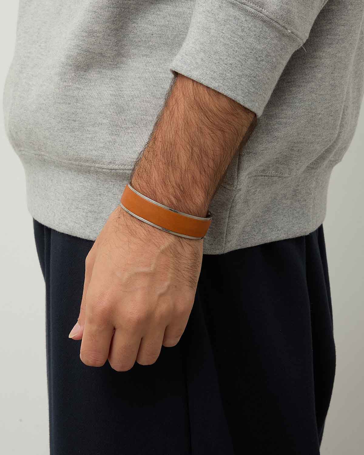 BRASS BRACELET WIDE with HORSE LEATHER