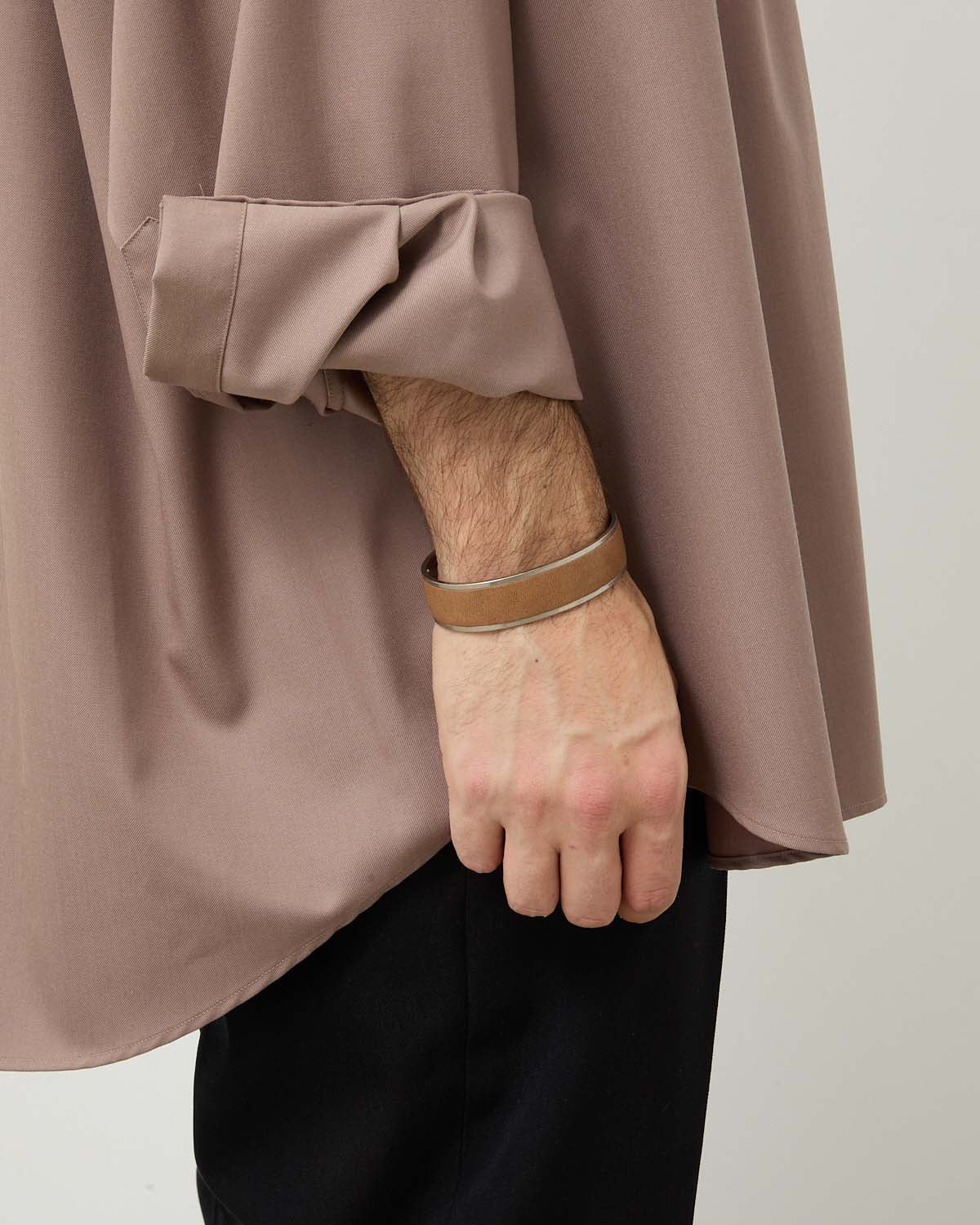 BRASS BRACELET WIDE with HORSE LEATHER