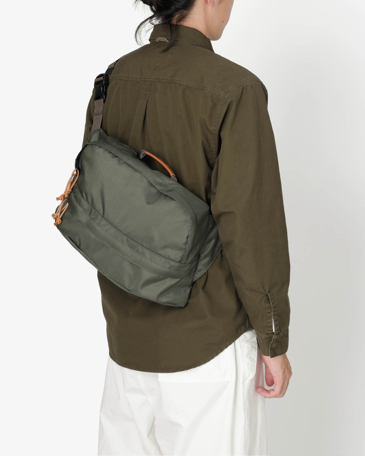 SHOULDER BAG NYLON OXFORD with COW LEATHER