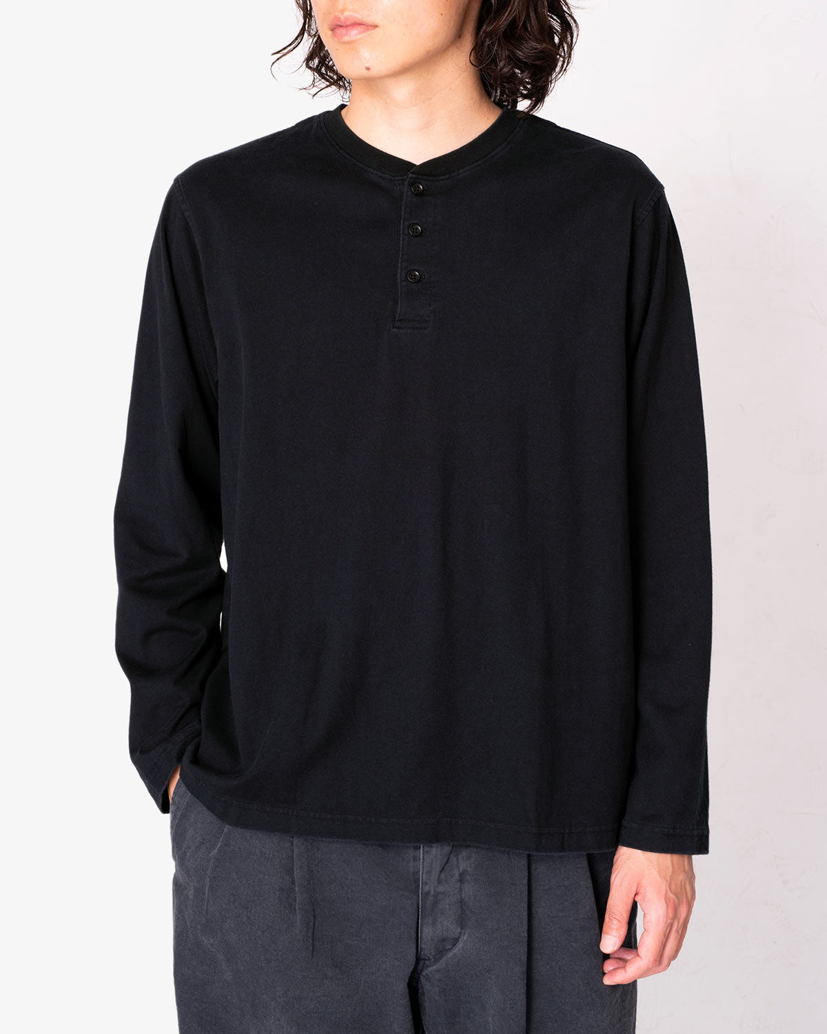 L/S HENLEY NECK TEE COTTON JERSEY VINTAGE WASH