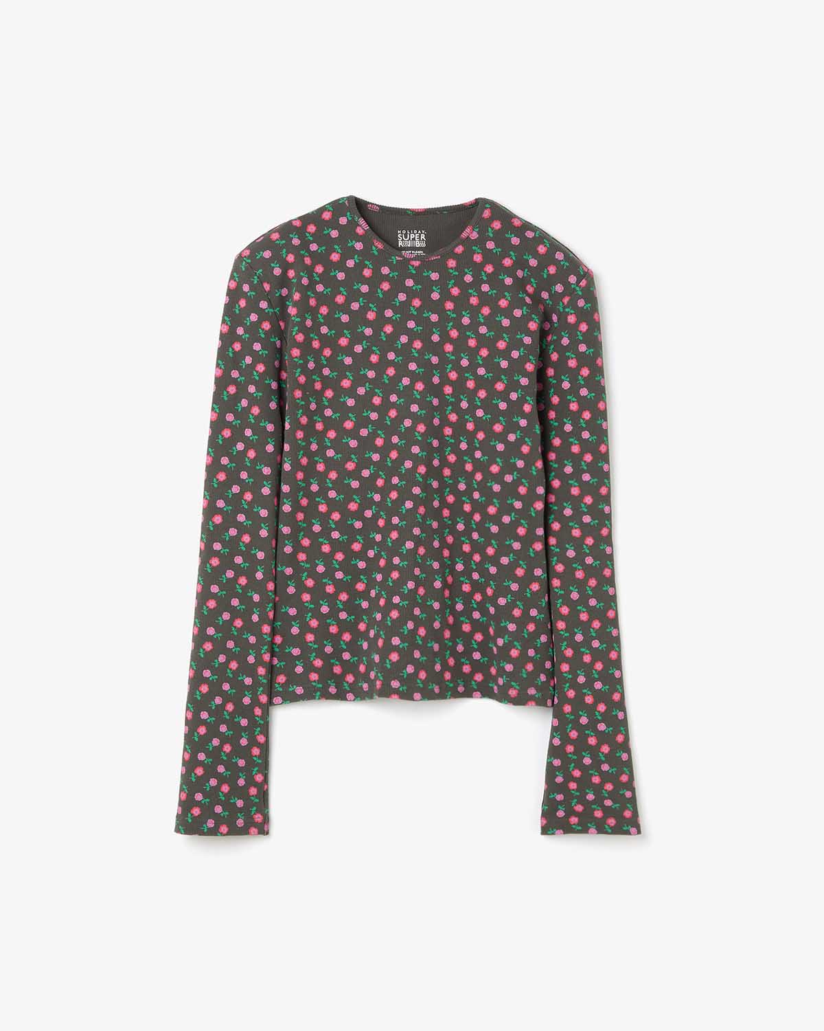 SUPER RIB PADDED SHOULDER CREW-NECK L/S TOPS（FLOWER）