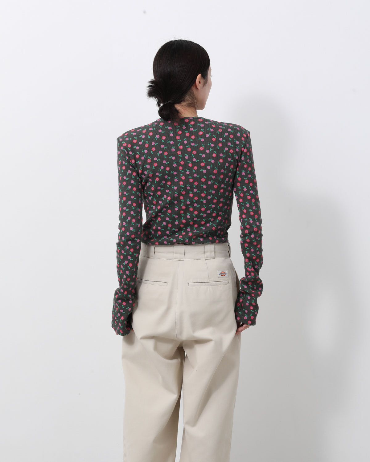 SUPER RIB PADDED SHOULDER CREW-NECK L/S TOPS（FLOWER）