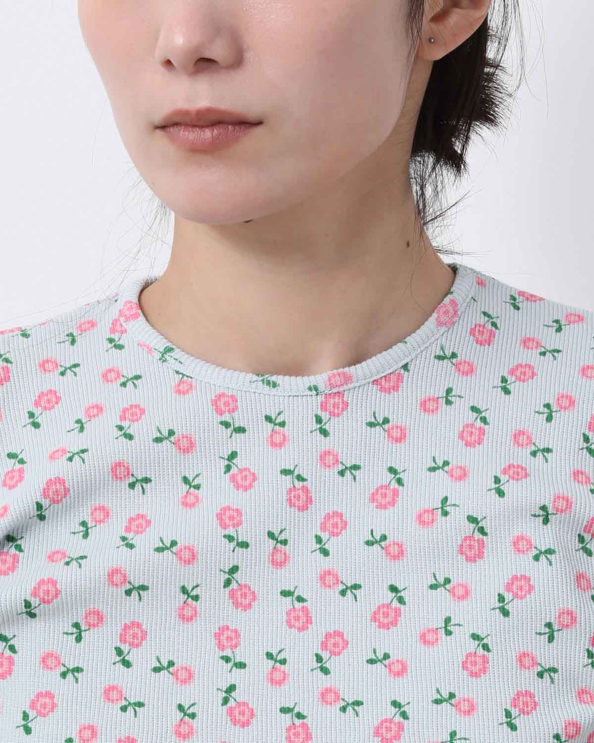 SUPER RIB PADDED SHOULDER CREW-NECK L/S TOPS（FLOWER）