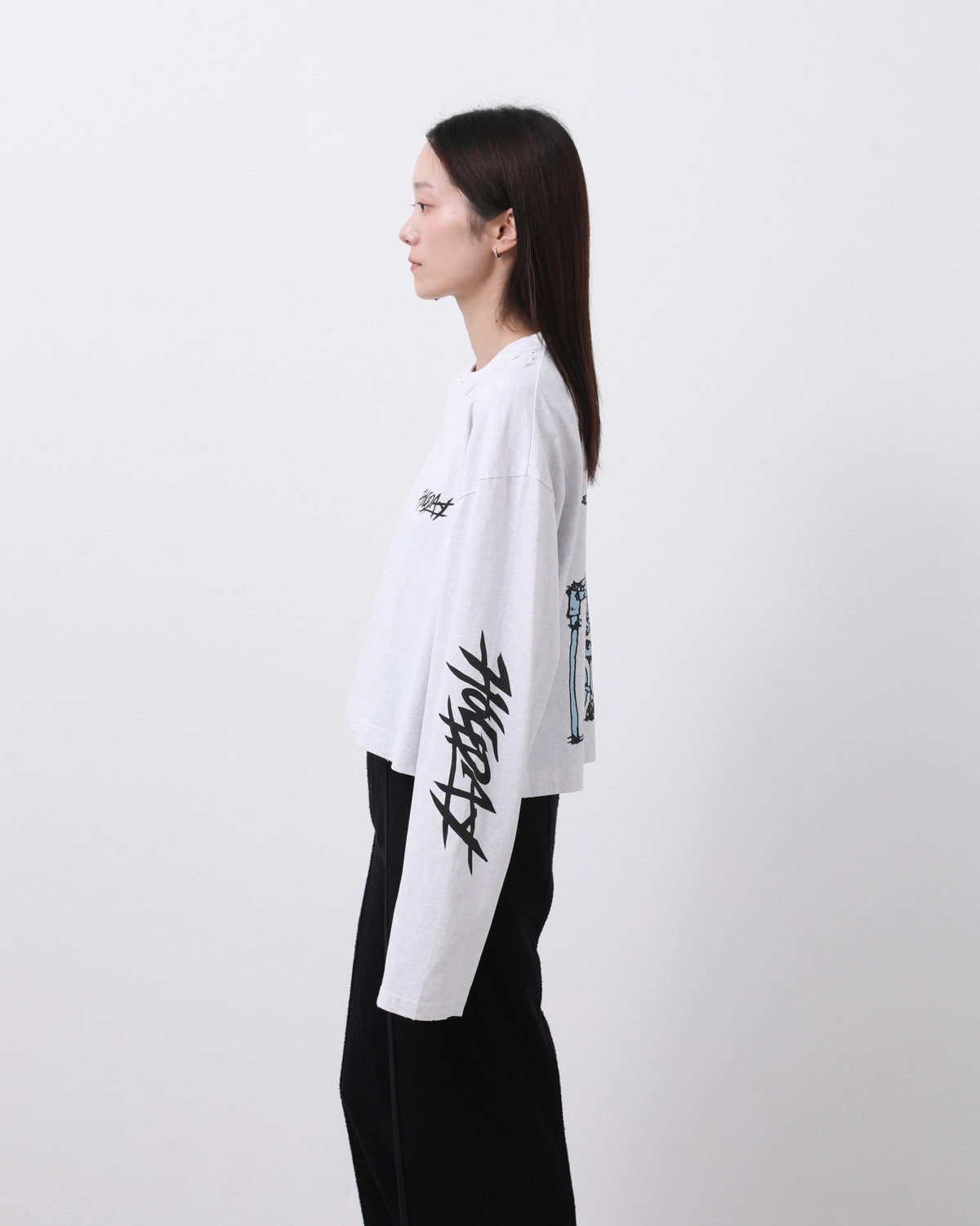 SUPER FINE DRY CROPPED DAMAGE L/S T-SHIRT（CIRCULATION）