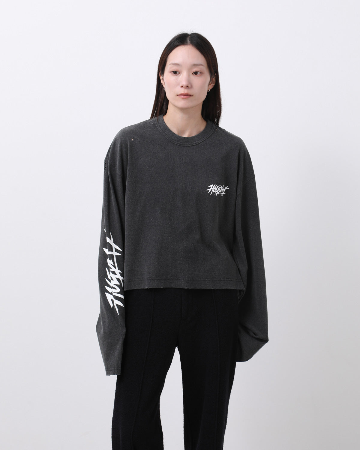SUPER FINE DRY CROPPED DAMAGE L/S T-SHIRT（CIRCULATION）