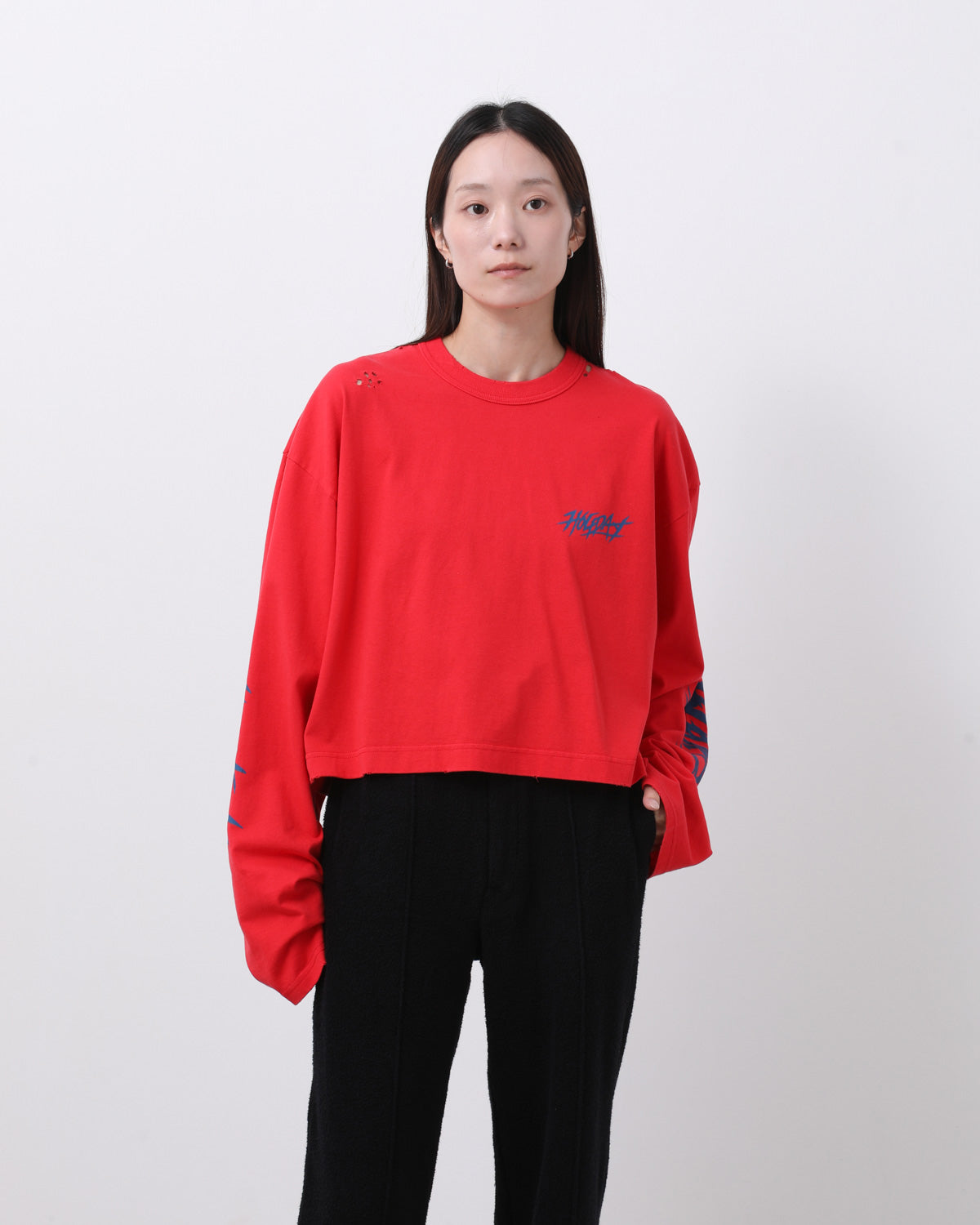 SUPER FINE DRY CROPPED DAMAGE L/S T-SHIRT（CIRCULATION）