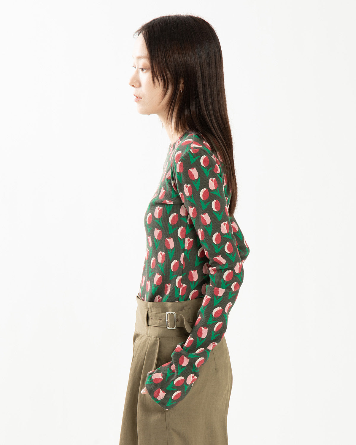 SUPER RIB PADDED SHOULDER CREW-NECK L/S TOPS（TULIP）