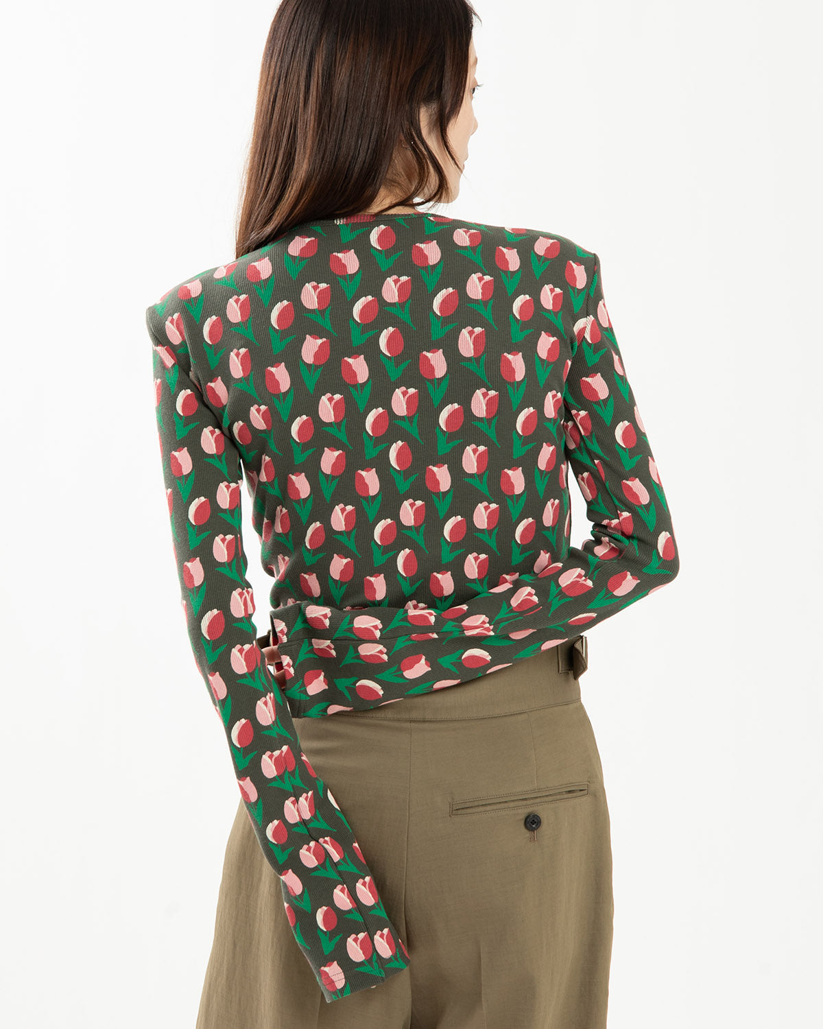 SUPER RIB PADDED SHOULDER CREW-NECK L/S TOPS（TULIP）