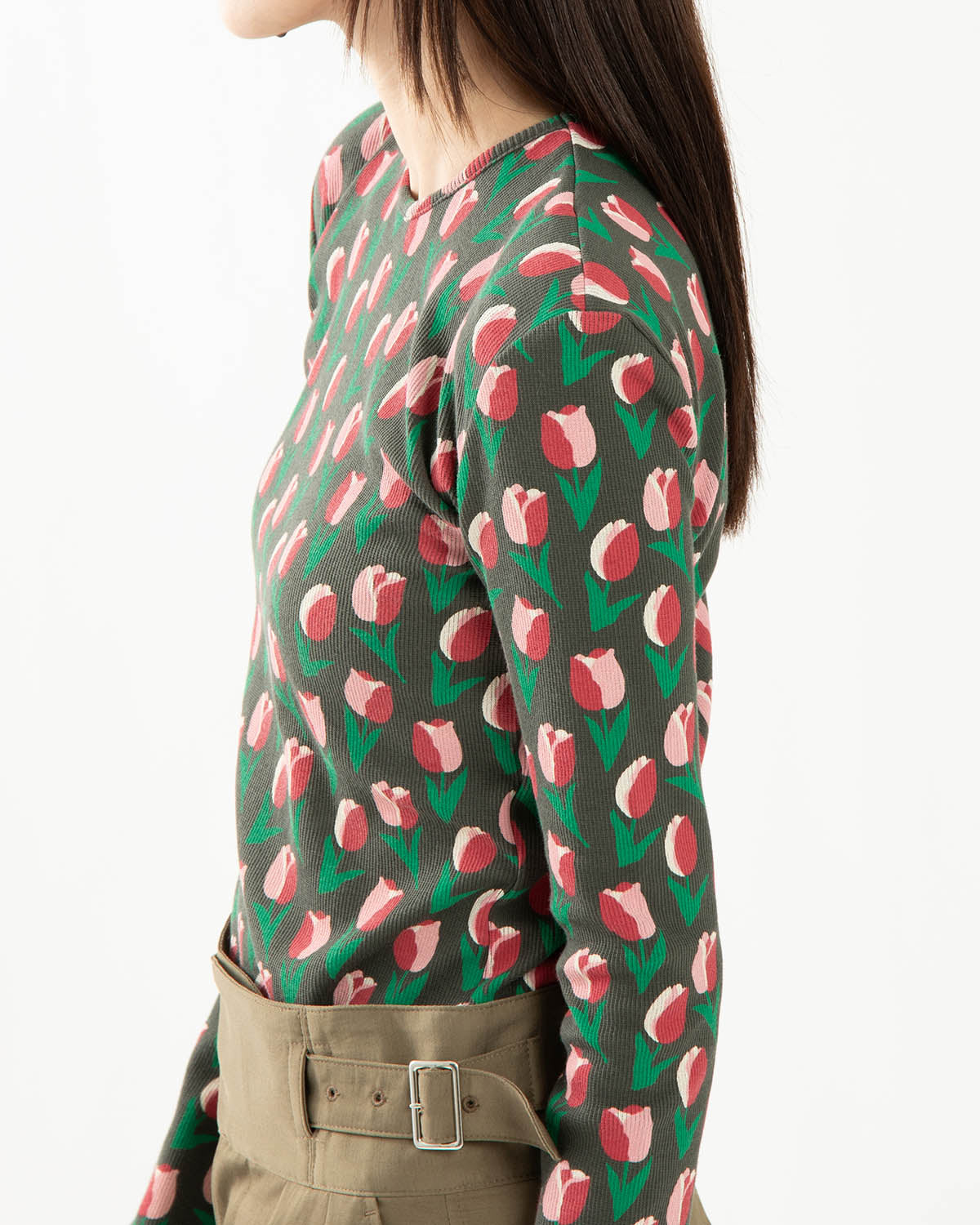 SUPER RIB PADDED SHOULDER CREW-NECK L/S TOPS（TULIP）
