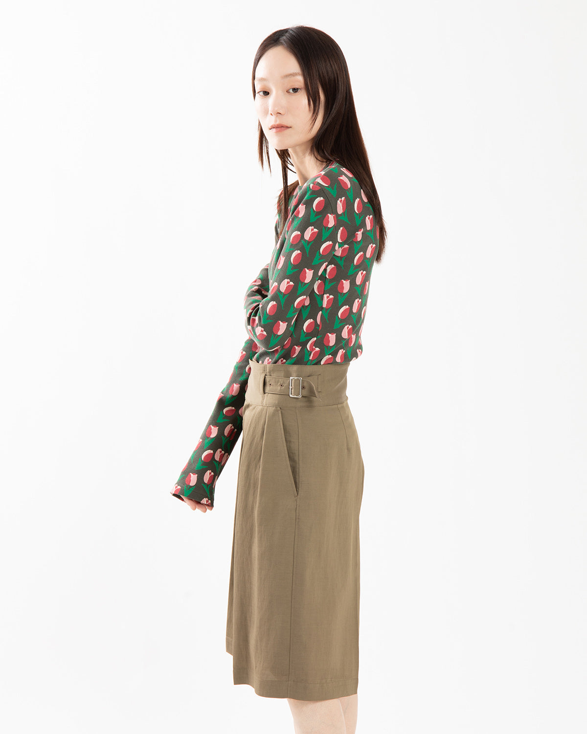 SUPER RIB PADDED SHOULDER CREW-NECK L/S TOPS（TULIP）