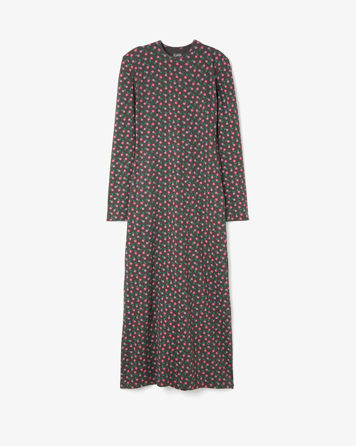SUPER RIB PADDED SHOULDER L/S DRESS（FLOWER）