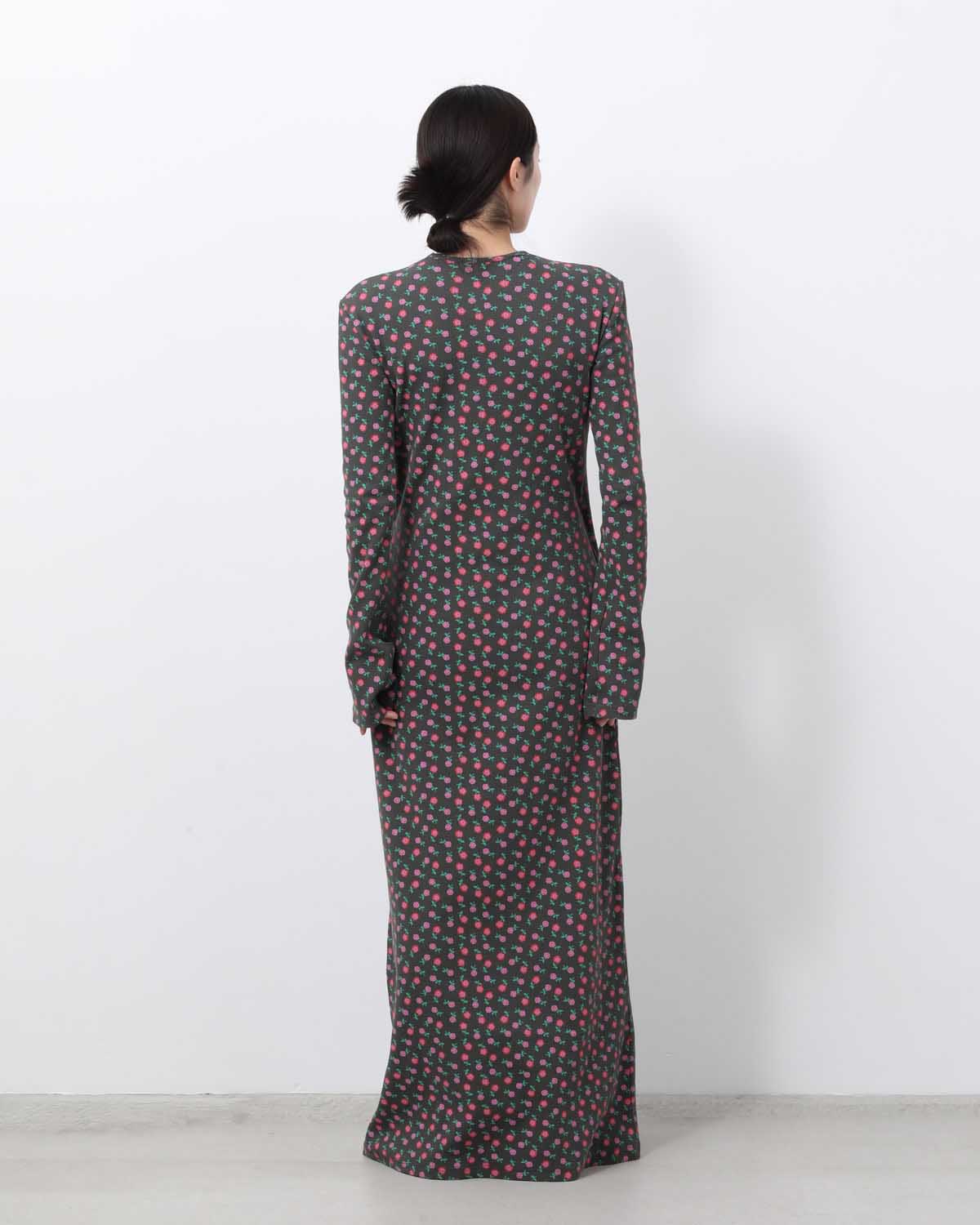 SUPER RIB PADDED SHOULDER L/S DRESS（FLOWER）