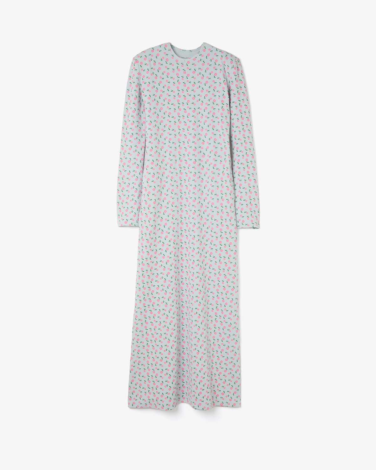 SUPER RIB PADDED SHOULDER L/S DRESS（FLOWER）