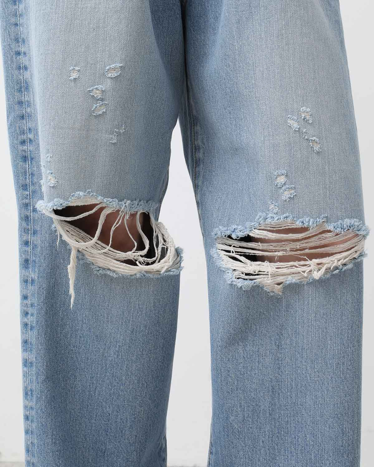 DAMAGE DENIM SUSPENDER PANTS（LIGHT INDIGO）